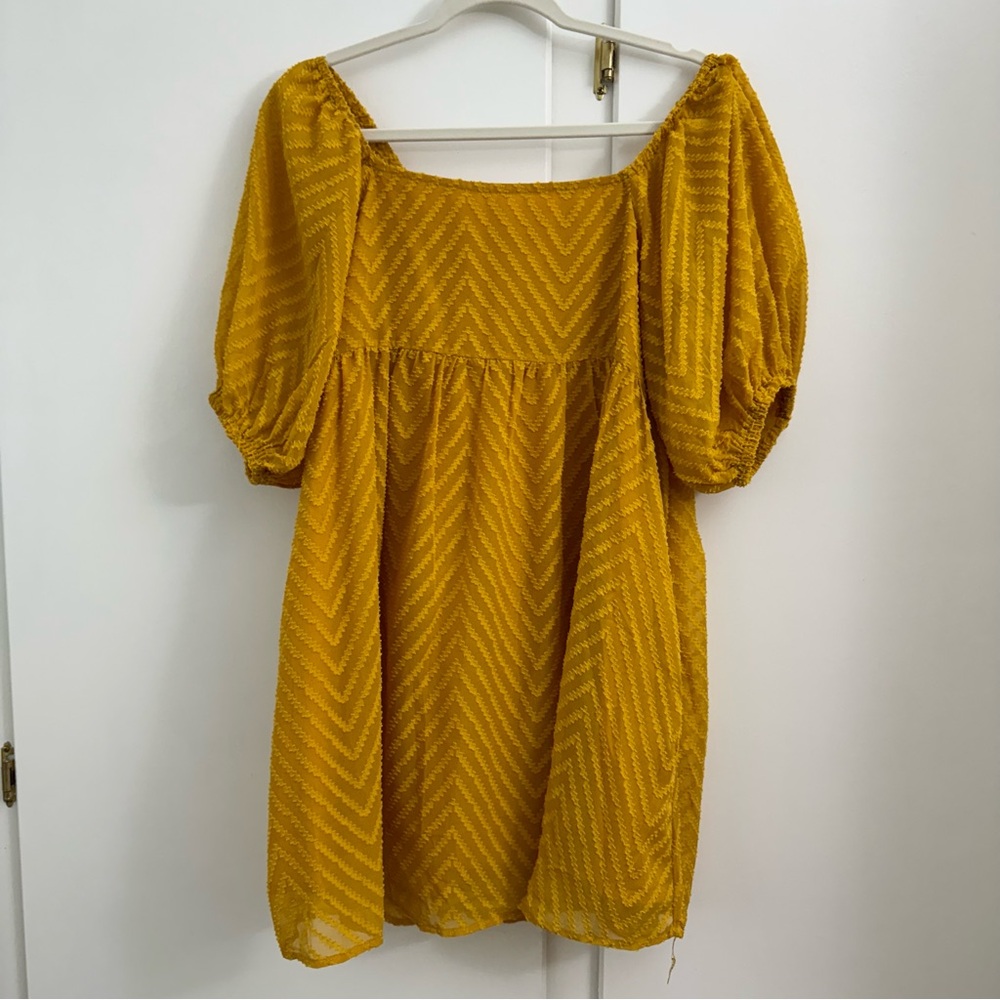 Chevron Mustard Babydoll Mini Dress